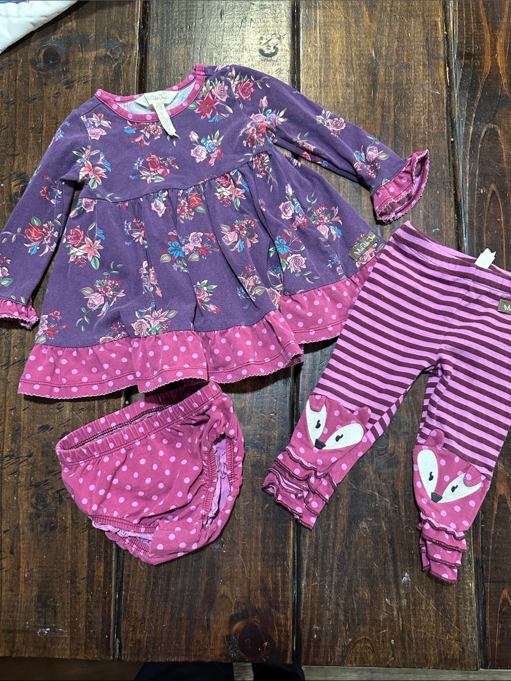 Matilda Jane Purple Floral & Pink Polka Dot Matching Set, Size 6-12 months